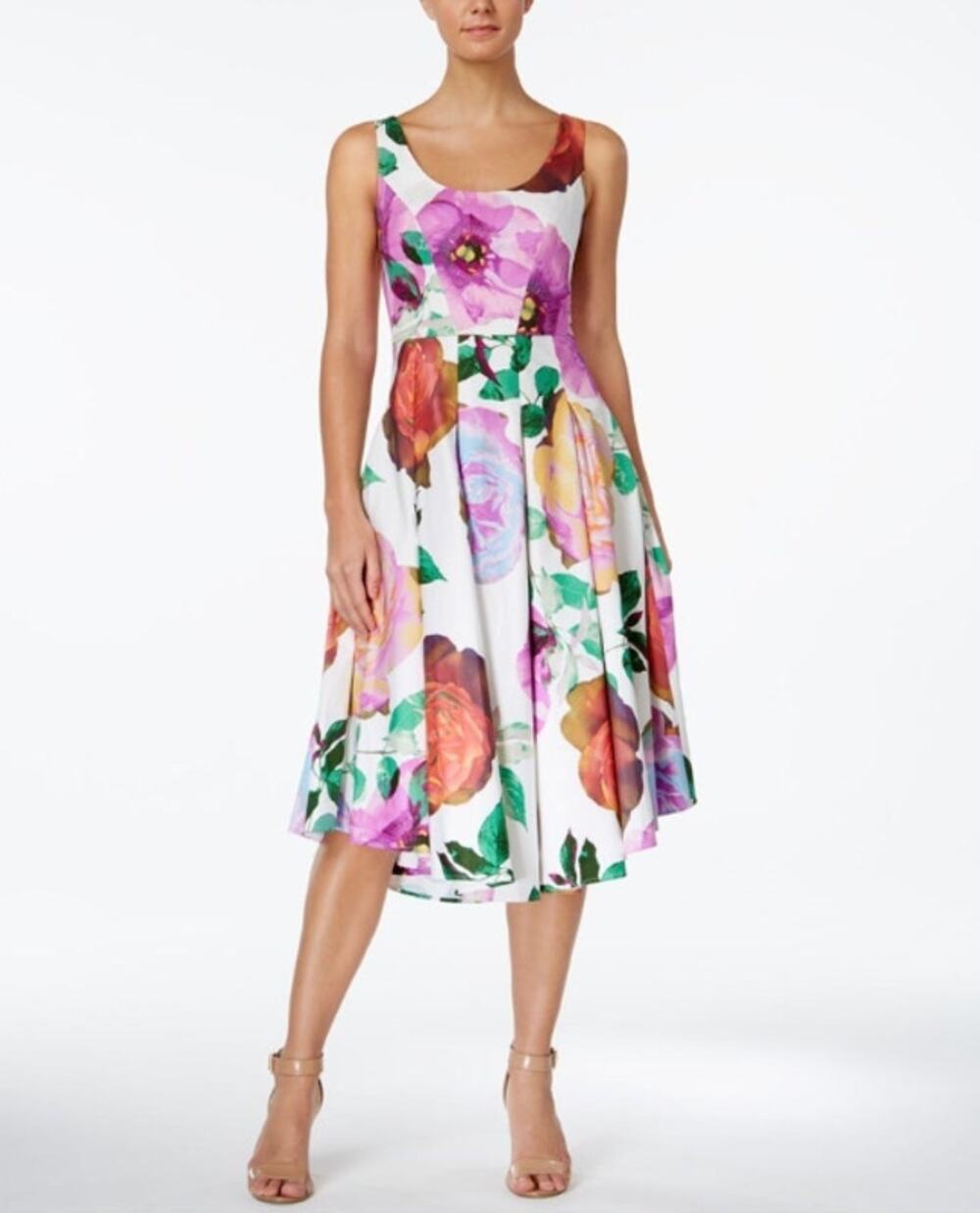 Calvin Klein Sleeveless Watercolor Floral Scoop-Neck Midi Dress Size 6